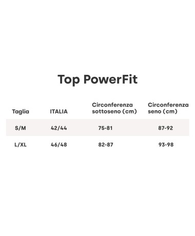 Top Power Fit tabella guida alle taglie
