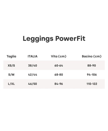 Leggings Power Fit tabella guida alle taglie