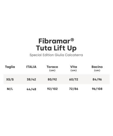 Guam Fibramar Tuta Lift Up Special Edition Giulia Calcaterra Tabella Taglie