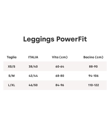 Leggings Power Fit rubino tabella taglie