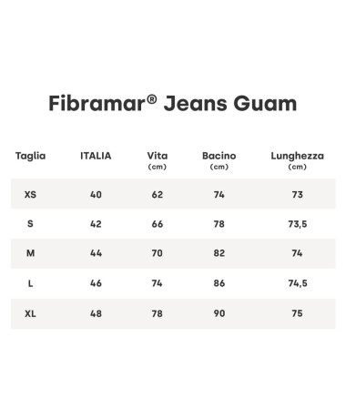 Fibramar Jeans Guam Anticellulite Skinny Fit tabella taglie